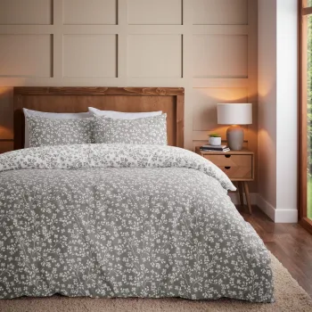 Lenjerie de pat gri din flanela pentru pat dublu 200x200 cm Grace Floral Leaf - Catherine Lansfield imagine