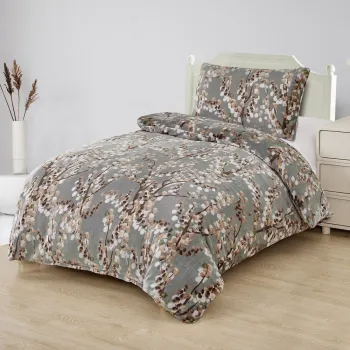 Lenjerie de pat gri din microplus/cocolino pentru pat de o persoana 140x200 cm Branches - My House imagine