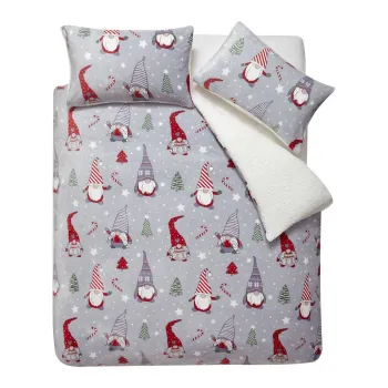 Lenjerie de pat gri din microplus/cocolino pentru pat dublu, extinsa 230x220 cm Festive Gnomes - Catherine Lansfield imagine