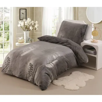 Lenjerie de pat gri din microplus pentru pat de o persoana 140x200 cm - My House imagine