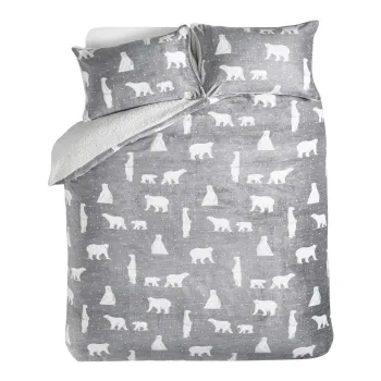 Lenjerie de pat gri din sherpa pentru pat de o persoana 135x200 cm Cosy Polar Bear - Catherine Lansfield imagine