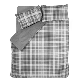 Lenjerie de pat gri din sherpa pentru pat de o persoana 135x200 cm Cosy Sherpa Check - Catherine Lansfield imagine