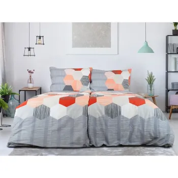 Lenjerie de pat gri din tesatura crep pentru pat de o persoana 140x200 cm Honey Comb - B.E.S. imagine