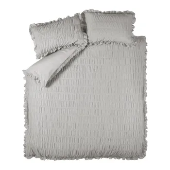 Lenjerie de pat gri din tesatura crep pentru pat dublu 200x200 cm Seersucker Frill - Catherine Lansfield imagine