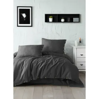 Lenjerie de pat gri inchis din bumbac ranforce pentru pat de o persoana 140x200 cm Como Striped - Mila Home Luxury imagine