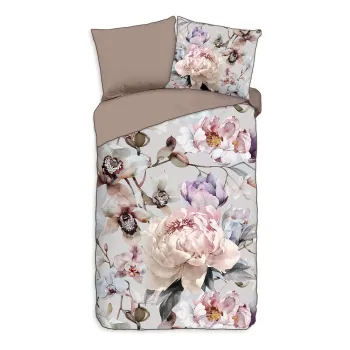 Lenjerie de pat gri/maro din bumbac satinat pentru pat de o persoana/extinsa 140x220 cm Colinda - Descanso imagine