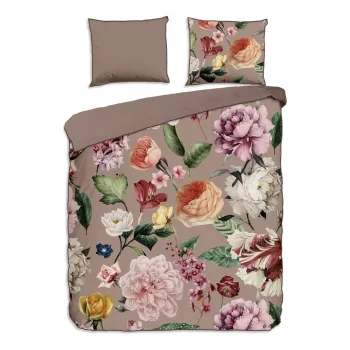 Lenjerie de pat gri/maro din bumbac satinat pentru pat dublu/extinsa 240x220 cm Fiori - Descanso imagine