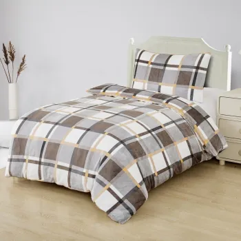 Lenjerie de pat gri/maro din microplus/cocolino pentru pat de o persoana 140x200 cm - My House imagine