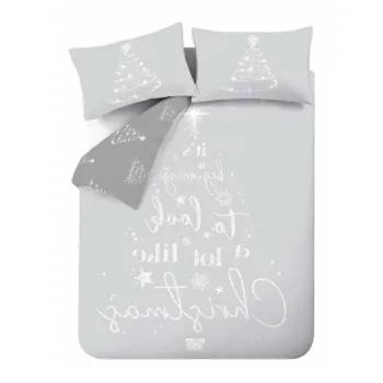 Lenjerie de pat gri pentru pat de o persoana 135x200 cm A Lot Like Christmas - Catherine Lansfield imagine