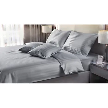 Lenjerie de pat gri pentru pat de o persoana cu 3 piese 140x200 cm Hotel stripe - JAHU collections imagine