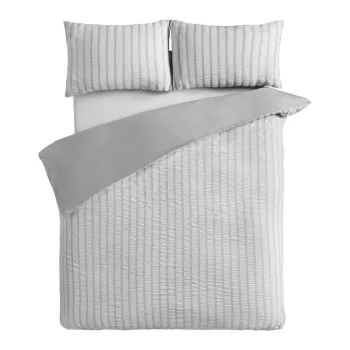Lenjerie de pat gri pentru pat dublu cu 3 piese 200x200 cm So Soft Seersucker Stripe aEURCatherine Lansfield imagine