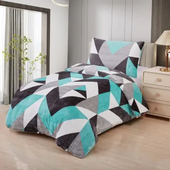 Lenjerie de pat gri/turcoaz din microplus/cocolino pentru pat de o persoana 140x200 cm Abstract - My House imagine
