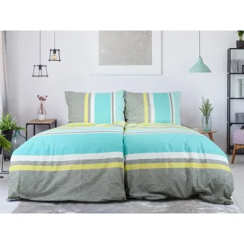 Lenjerie de pat gri/turcoaz din tesatura crep pentru pat de o persoana 140x200 cm Beautiful Spring - B.E.S. imagine