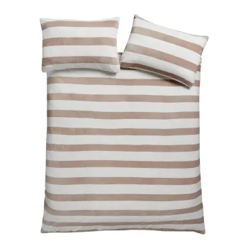 Lenjerie de pat in culoare naturala din sherpa pentru pat dublu 200x200 cm Cosy Sherpa Stripe - Catherine Lansfield imagine