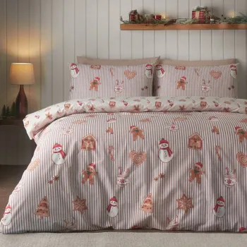 Lenjerie de pat in culoare naturala pentru pat de o persoana 150x120 cm Christmas Gingerbread Stripe - Catherine Lansfield imagine