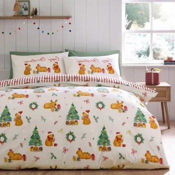 Lenjerie de pat in culoare naturala pentru pat dublu 200x200 cm Capy Christmas - Catherine Lansfield imagine