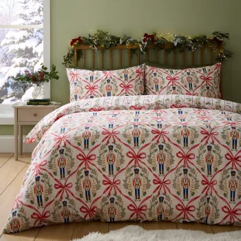 Lenjerie de pat in culoare naturala pentru pat dublu 200x200 cm Christmas Nutcracker Bows - Catherine Lansfield imagine