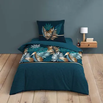 Lenjerie de pat in culoarea petrolului din bumbac pentru pat de o persoana 140x200 cm Alianor - douceur d'interieur imagine