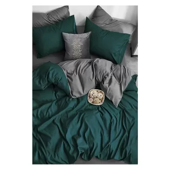 Lenjerie de pat in culoarea petrolului/gri din bumbac pentru pat dublu/extins si cearceaf 200x220 cm - Mila Home imagine