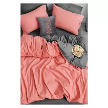 Lenjerie de pat in culoarea somonului/gri din bumbac pentru pat dublu/extins si cearceaf 200x220 cm - Mila Home imagine