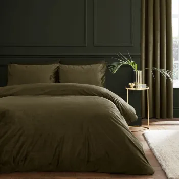 Lenjerie de pat kaki din catifea pentru pat de o persoana 135x200 cm Kingsley - Catherine Lansfield imagine