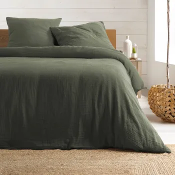 Lenjerie de pat kaki din muselina pentru pat dublu/extinsa 240x260 cm Angelia - douceur d'interieur imagine