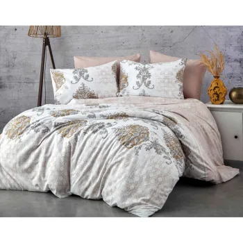 Lenjerie de pat maro-bej din bumbac pentru pat de o persoana 140x200 cm Daisy - Mijolnir imagine