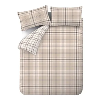 Lenjerie de pat maro/bej pentru pat de o persoana 135x200 cm Kelso Check - Catherine Lansfield imagine