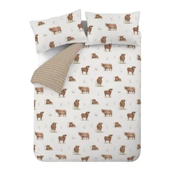 Lenjerie de pat maro/bej pentru pat dublu/extinsa 230x220 cm Angus Highland Cow - Catherine Lansfield imagine