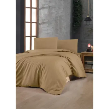 Lenjerie de pat maro deschis din bumbac ranforce pentru pat dublu 200x200 cm - Mijolnir imagine