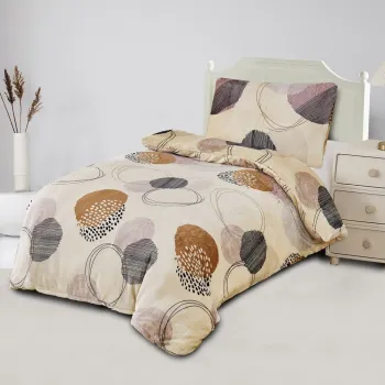 Lenjerie de pat maro deschis din microplus/cocolino pentru pat de o persoana 140x200 cm Circles - My House imagine