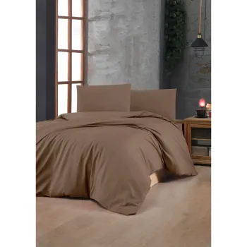 Lenjerie de pat maro din bumbac ranforce pentru pat de o persoana 140x200 cm - Mijolnir imagine
