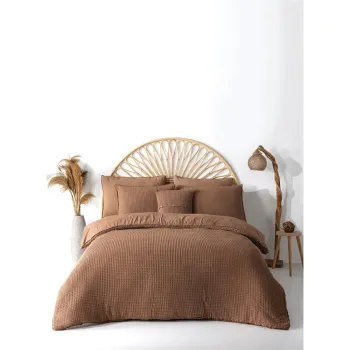 Lenjerie de pat maro din bumbac ranforce pentru pat de o persoana 140x200 cm Waffle Striped - Mila Home Luxury imagine