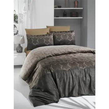 Lenjerie de pat maro din bumbac satinat pentru pat dublu 200x200 cm Pandora - Mijolnir imagine