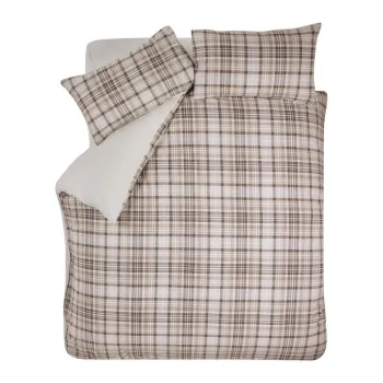 Lenjerie de pat maro din sherpa pentru pat dublu 200x200 cm Cosy Sherpa Check - Catherine Lansfield imagine