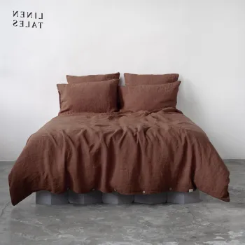 Lenjerie de pat maro inchis din in pentru pat de o persoana 140x200 cm Chocolate - Linen Tales imagine