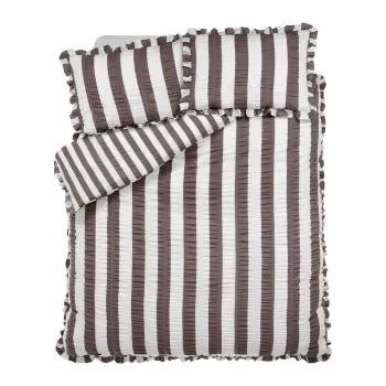 Lenjerie de pat maro inchis pentru pat dublu 200x200 cm Seersucker Frill Stripe - Catherine Lansfield imagine