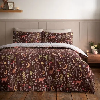 Lenjerie de pat maro inchis pentru pat dublu 230x220 cm Enchanted Twilight Animals - Catherine Lansfield imagine