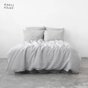 Lenjerie de pat neagra-alba din in pentru pat de o persoana 140x200 cm - Linen Tales imagine