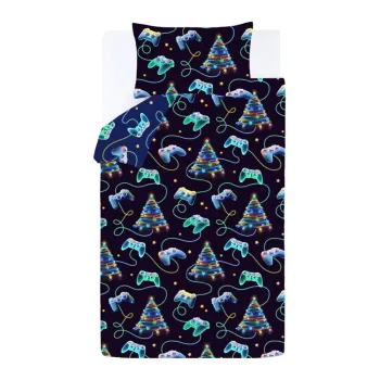 Lenjerie de pat neagra/albastra pentru pat dublu 200x200 cm Christmas Gamer - Catherine Lansfield imagine