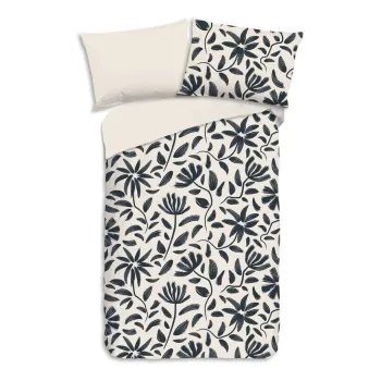 Lenjerie de pat neagra/bej din bumbac pentru pat de o persoana 140x200 cm Emilia - Good Morning imagine