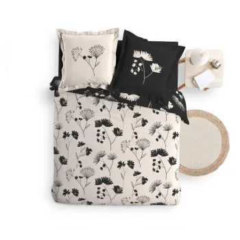 Lenjerie de pat neagra/bej din bumbac percal pentru pat dublu/extinsa 240x220 cm Iris - douceur d'interieur imagine