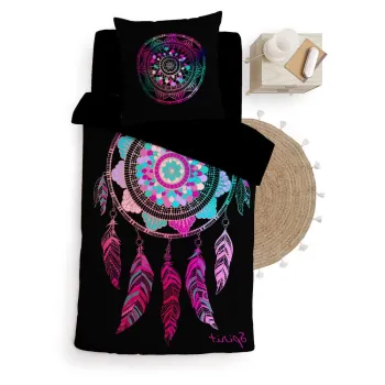 Lenjerie de pat neagra din bumbac pentru pat de o persoana 140x200 cm Porte Bonheur - douceur d'interieur imagine