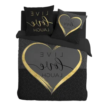 Lenjerie de pat neagra din bumbac pentru pat dublu/extinsa cu 3 piese 240x220 cm Crazy Love - douceur d'interieur imagine