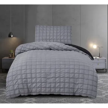 Lenjerie de pat neagra/gri din tesatura crep pentru pat de o persoana 140x200 cm Naomi - My House imagine