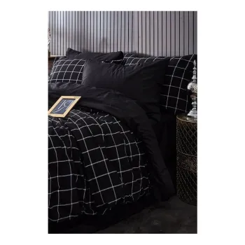 Lenjerie de pat neagra pentru pat dublu/extins cu cearceaf inclus/cu 4 piese 200x220 cm Geometric - Mila Home imagine
