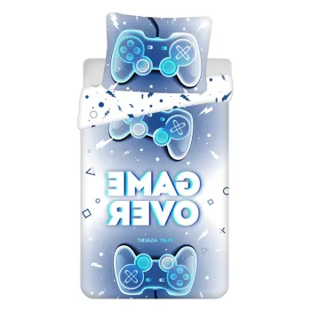 Lenjerie de pat pentru copii alb/albastru din bumbac pentru pat de o persoana 140x200 cm Game over - Jerry Fabrics imagine