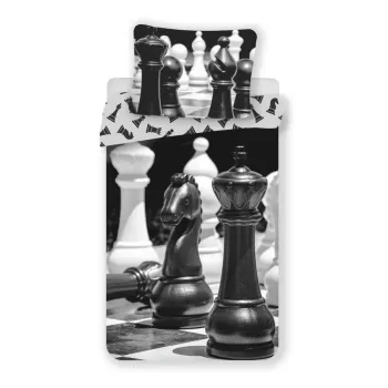 Lenjerie de pat pentru copii alb-negru din bumbac pentru pat de o persoana 140x200 cm Chess - Jerry Fabrics imagine
