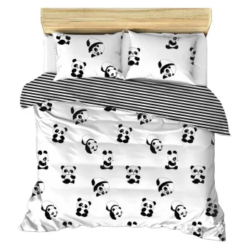 Lenjerie de pat pentru copii alb-negru pentru pat dublu 200x200 cm Panda - Mijolnir imagine