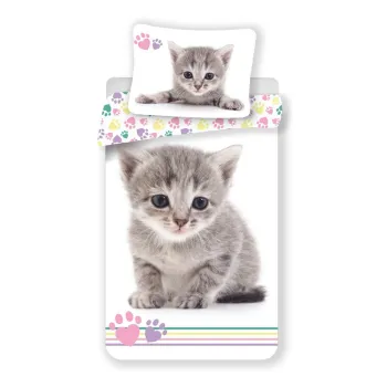 Lenjerie de pat pentru copii alba din bumbac pentru pat de o persoana 140x200 cm Kitten 